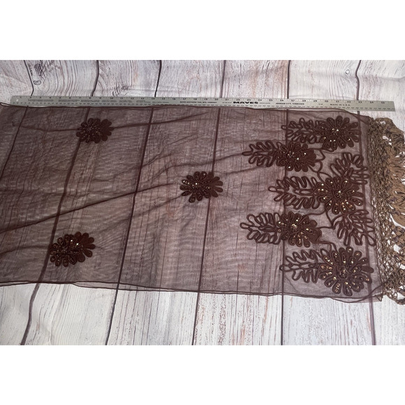 Vintage Rust Lace Mesh Scarf Embroidered Crochet Sequins FairyGrunge Whimsical - Picture 14 of 15